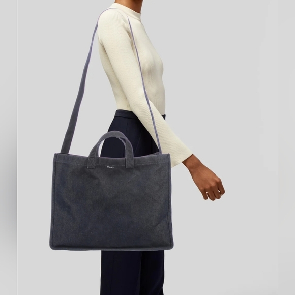 Theory Denim Blue Tote Bag Office Siren - Picture 14 of 16